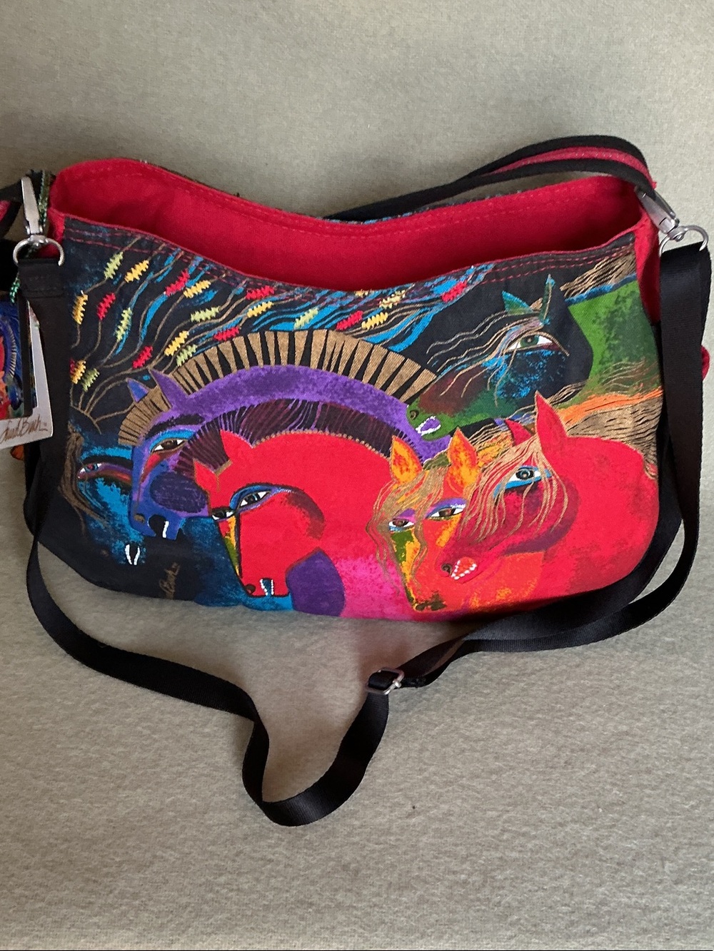 Laurel Burch Red Multi-Color Horse Shoulder Bag